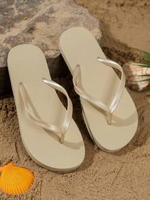 Women's Solid Color Simple Fashion Versatile, Lightweight Soft Comfortable, Outdoor Wear Open Toe Beach Resort Bathroom Slippers Sandals - Khaki - View 6