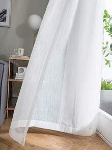 2/28片浪漫简约条纹薄纱窗帘，加厚半透明隐私遮阳帘，适用于阳台、客厅、卧室 - 白色 - 查看 5