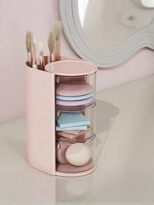 1/2pcs Minimalist Rotating Makeup Organizer Box, Small Desktop Makeup Sponge, Makeup Brush, Hair Tie, Hair Clip Storage Box, Makeup Sponge Holder, Rotating Dustproof Vanity Organizer - Multicolor - View 10