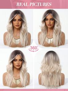 20" Ombre Golden Wavy Bobbed Wig, Women - Chin Length, Middle Part, Heat Resistant Synthetic Fiber, Natural Look, Golden Wig, Dopamine Style, Essential For Festivals & Makeup, Beginner-Friendly, High Quality, Women's Wig, Versatile Use For Daily, Party, Cosplay, Festivals, Music Festivals, Elegant & Fashionable, Must-Have Fashion Item - Blonde Ombre - View 8