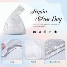 Sequin Evening Bag Wrist Handbag Glitter Clutch Phone Wallet Purse Portable Pouch - Silver - View 8