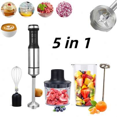  OCTAVO 800W High Power Electric Immersion Hand Blender, Stainless Steel, 12-Speed Control Single Hand Kitchen Mixer, Blender, Chopper, Ice Crusher, Detachable Beater, Easy To Clean. Suitable For Purees, Smoothies, Vegetables, Eggs