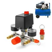 Válvula de control de interruptor de presión de compresor de aire, 95-125 PSI, con manómetro y regulador de colector - Unitalla - Ver 1