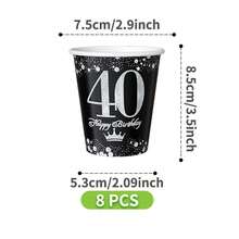 40岁生日星光主题一次性餐盘、餐巾纸、杯子套装，可供8位客人使用，适合生日、婚礼、派对、家庭野餐等场合。 - 彩色 - 查看 9