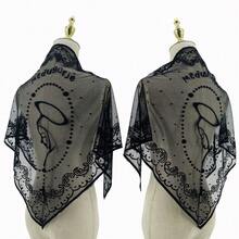 三角围巾，刺绣设计透气面料刺绣围巾，时尚轻薄材质三角方形围巾头巾 - 彩色 - 查看 3