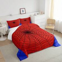Castle Fairy 3pcs Happy Halloween  Comforter Set Queen/King Size Spider Web Animals Insect Rustic Bedding Set Suitable For Women Men Room Decor Spider Web Farmhouse  Comforter Red Black Bedding Set 2 Pillowcases - Đỏ - Xem 5