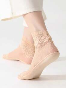 chuanwa（2） 5/10 Pairs Women's Lace Net Stockings, High Quality Vintage Floral Solid Color Sheer Breathable Soft Transparent Mesh Pantyhose - Multicolor - View 7