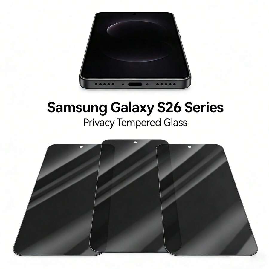 3片装黑色边框隐私钢化玻璃屏幕保护膜，兼容三星Galaxy S26/Ultra/Plus，全屏防震，支持指纹解锁 - 黑色 - 查看 1