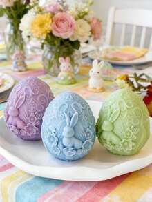 1个复活节兔子蛋香薰蜡烛硅胶模具，易脱模，适用于石膏/树脂/肥皂/蜡烛，复活节桌面装饰品，节日礼物 - A - 查看 3