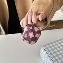 复古简约棕色底粉色蓝色毛绒花朵挂环耳机保护套，兼容 Pro 2、Apple 4 简约新款 3 代耳机，女士适用 - 彩色 - 查看 9