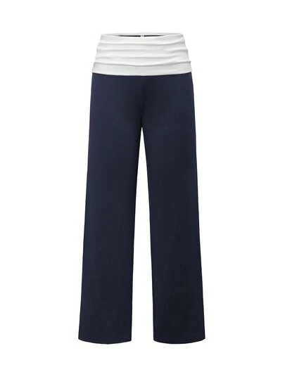 Sunny Girly Summer Y2K Back To School Casual Home Waistline White Pleated Patchwork Straight Pants Spring