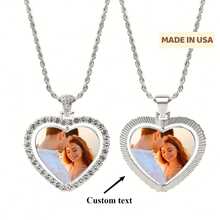 Customizable Heart-Shaped Photo Pendant Necklace, Fashionable Silver Grey Stainless Steel Chain, Alloy Love Token Jewelry Gift, For Dad, Boyfriend, Husband - Multicolor - View 1