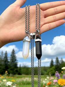 Set de 2 collares con colgante de piedra de cristal de corazón magnético con forma de yin yang de colores múltiples, regalo para parejas/mejores amigos, adecuado para uso diario de mujeres - Multicolor - Ver 7