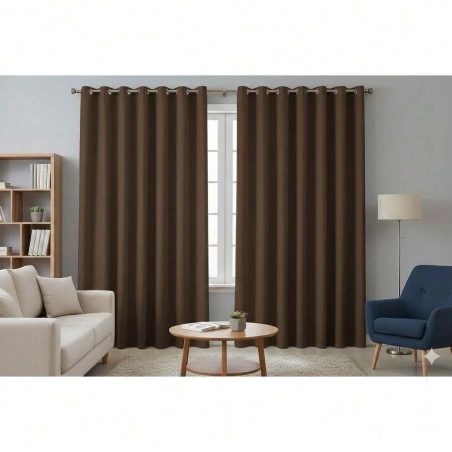 Plain Blackout Curtain, Thick Fabric, For Bedroom, Living Room, Office, And Windows. Blocks Light. - Rỉ Nâu - Xem 1