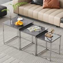 Set Of 3 Nesting Coffee Tables For Living Room Nest Of 3 Nested Tables Sofa Side Table Coffee Table End Tables Space Saving Dark Grey - Dark Grey - View 2