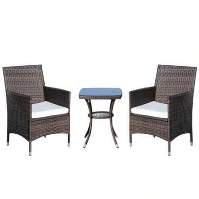 Brown Rattan Folding Garden And Balcony Furniture Set With Seat Cushions, 60 X 58.5 X 89.5 Cm.