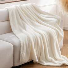 Solid Fluffy Throw Blanket Soft Double Plush Cozy Small Size Blanket For Sofa Bed Home - 乳白色 - 查看 2