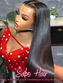 26 Inch Lace Front Wigs Human Frontal Hair Pre Plucked Straight Brazilian 5x5 Glueless Pre Cut Put And On 13x4 Lace Front 1B Natural Black Blended Hair Wigs Lace Frontal 200% Density Wigs For Women Party Daily Life - Natural & Black - View 2