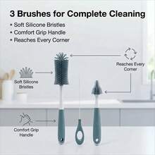 3PCS Baby Bottle Cleaning Brush Set, Soft Silicone 360° Bottle Brush With Straw Brush & Nipple Brush, Great For Travel And Daily Cleaning - Navy Blue - View 5