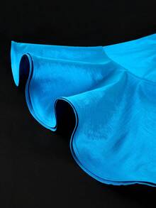 Vestido de sirena azul elegante talla grande para mujer con volantes y decoración de cintura con rhinestones, adecuado para fiesta de cóctel, invitada de boda, primavera - Azul - Ver 8