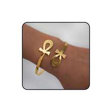 JWIGP Ankh Cross Adjustable Ring – Gold Plated Chunky Statement Band, Egyptian Sym.Bol Jewelry, Stainless Steel Spiritual Thumb Index Midi Retro Vintage Fashion Accessory For Women Men - 金安卡手鐲 - 查看 1