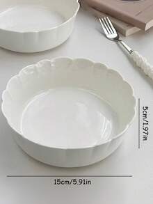 1Pc Minimalist Creative White Ceramic Bowl -6-Inch Pure White Lace Bowl For Oatmeal, Salad, Pasta, Dessert - Multicolor - View 13