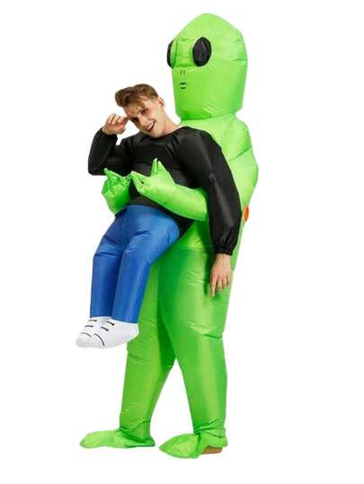 Green Adult ET Alien Inflatable Costume - Fun Interactive Prop With Vivid & Cute Design, Suitable For Anime Conventions, School Celebrations, St. Patrick's Day, Christmas, Halloween And Various Festive Events. A Creative Outfit For Team Building And Parties, Also A Perfect Surprise Gift; Unisex, One Size Fits Most, Suitable For All Seasons.