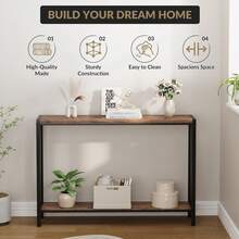 Consola ahorraespacio con 2 estantes para Entrada y salón - Estilo Industrial, Estructura metálica, diseño Fino, Mesa Auxiliar para Pasillo, salón u Oficina, Funcional para sofá, 110 cm - Marrón - Ver 4