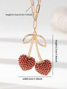 1 Pc Cherry Charm Necklace Pave Rhinestone Heart Shape Cherry Pendant Necklace Women Cherry Necklaces Jewelry - Multicolor - View 5