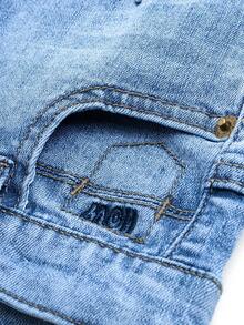 Boys' Summer Distressed Cat Whisker Washed Denim Shorts With Text Embroidery - Light Wash - View 7