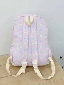 1pc Nylon Cute Cat Allover Print Large Capacity Backpack, Fashionable Casual Backpack For Students, Commuting, Travel, Unisex - Pink - View 6