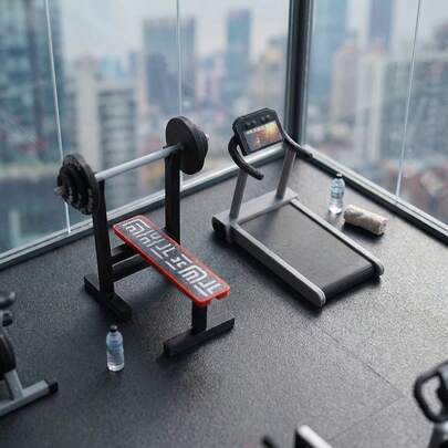 1/12 Escala Equipo de Fitness Modelo Mini, Decoración de Escena de Casa de Muñecas, Cinta de Correr, Juego de Pesas, Gimnasio en Miniatura, Modelo de Banco de Pesas y Barra de Levantamiento de Pesas, Decoración de Casa de Muñecas, Accesorios de Fotografía