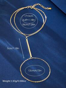 SYMFNY 1pc 925 Sterling Silver Elegant Pave Bar Cubic Zirconia Finger Hand Chain Bracelet, Suitable For Women's Daily, Party, Holiday Wear - Yellow Gold - View 3