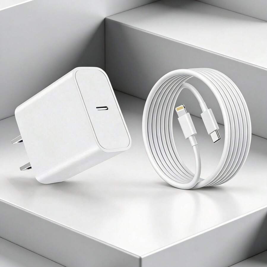 1-2 套 PD 20W 美规插头快速充电器 USB-C 墙式充电器 + 100 厘米数据线，高效数据传输和快速充电线，兼容 14/13/12/11/XS/XR/8/7/6、iPad 系列 - 美規A型插(110-127V) - 查看 1