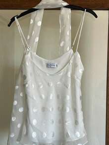 Women Y2K Vintage Polka Dot Camisole Fairy Coquette Mesh Backless Tank Top Low Cut Spaghetti Strap Crop Tops - trắng - Xem 4