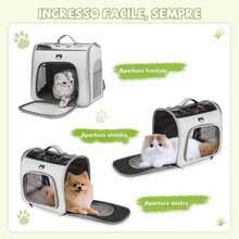 ALLSOPETS Sac à dos pliable pour chien et chat avec fenêtre respirante et crochet de , sac à dos de transport pour chien avec ouverture frontale pour les voyages, la randonnée et les promenades (Lavande) - Gris nuage - Voir 3