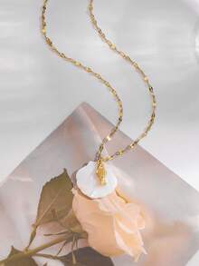 1pc Minimalist Cute Summer Beach Fish Pendant Necklace With Real Seashell, Suitable For Women And Girls Everyday Wear - Multicolor - View 2