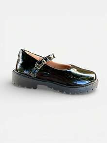 Mary Jane Children's Shoe With Tractor Sole, Doll-Style Girl's Shoe With Adjustable Buckle - Svart - Visa 7