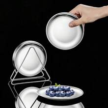 6件/12件韩国不锈钢餐具套装，包括5.51英寸圆形带杯垫餐盘、银色沙拉盘、烧烤主菜盘、碎屑和骨头盘、甜点盘、小吃盘、情人节版、嘉年华版、科隆嘉年华版、复活节版和婚礼版。 - - - 查看 1