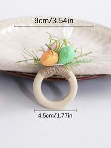 4/6Pcs Easter Napkin Rings With Fake Eggs And Artificial Flower, Pastoral Style Festival Home Decoration, Table Decoration For Dinner , Party - Multicolor - View 9