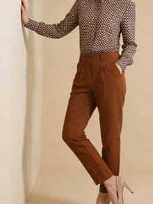 Women's Straight Leg Tailored Trousers Plus Size With Crease | Elegant And Comfortable - 棕色 - 查看 2