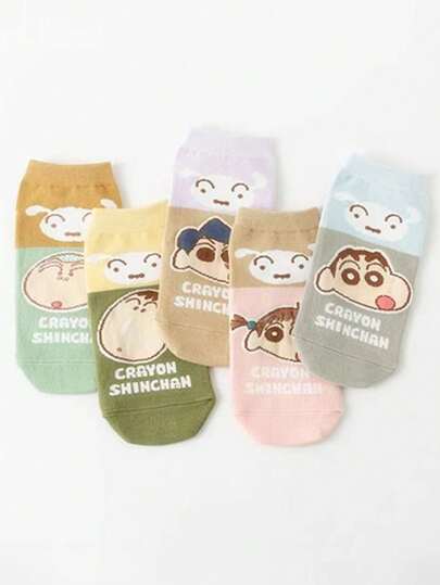 CRAYON SHINCHAN 5 par Crayon Shin-Chan tecknade mönster mjuka och bekväma korta damstrumpor
