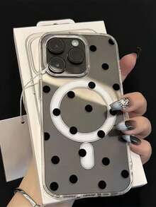 1pc Black Polka Dot Pattern Transparent Magnetic Phone Case, Couples Phone Case For Valentine's Day, Compatible With IPhone 17 Pro Max/16 Pro Max/15 Pro Max/13/15/16/17 Pro/14/11, Fashionable Transparent Black Dot Magnetic Phone Protective Cover - Clear - View 2