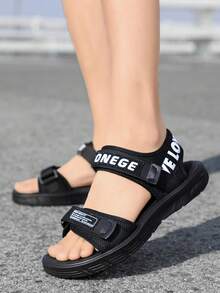 1双男士简约运动风凉鞋，新款轻便透气时尚鞋，夏季防滑驾驶休闲凉鞋 - 黑色 - 查看 2