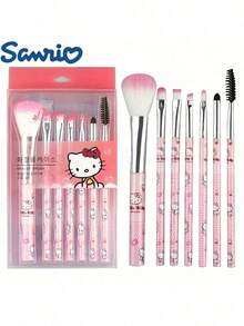3/7pcs Sanrio Cute Hello Kitty Makeup Brush Set, Low-Irritation Synthetic Bristles, Suitable For Foundation, Blush, Eyebrow, Lip, And Eye Makeup, Comes With Storage Case, Perfect For Gifts, Weddings, Valentine's Day, Travel, Holidays, Parties, Graduations Bathroom Decor - Multicolor - View 5