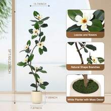 Árbol de Higo Artificial de 5 Pies en Maceta Blanca con 7 Flores de Magnolia Planta de Imitación para Decoración de Interior Hogar-B029 - 5 pies - Ver 5