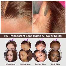 13x6 HD Lace Front Wig Human Blended Hair Straight 13x4HD Lace Front Wig Human Blended Hair Straight 34 Inch - 200% High Density Pre-Plucked Glueless Wig With Baby Hair & Transparent Lace For Women - Brown - View 7