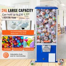 Gumball Machine, 25" Height Home Vending Machine, PS Bouncy Balls Dispenser, Hold 230 Capsule Toys, Rectangle Bubble Gum Machine For Game Stores, Coin Operated Gumball Bank, Blue - 藍色 - 查看 2