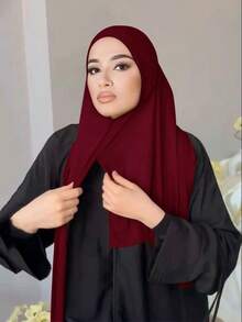 1pc Ready To Wear Breathable Non-Slip Convenient Muslim Hijab Scarf, Instant Hijab - Dark Khaki - View 12