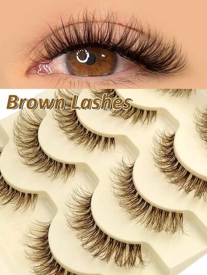 Asiteo 5 pares de cílios postiços marrons, com faixa transparente, volumosos e reutilizáveis, leves, para uma maquiagem com efeito natural ou cílios naturais, adequados para todos os tipos de olhos. Ideais para festas, Eid e viagens.